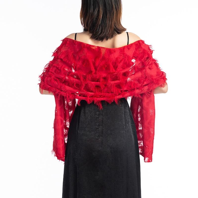 ショール レディース 女性用 パーティー 結婚式 フォーマル ドレス 羽織り 大判 ロング丈 フリンジ エレガント 上品 ポリエステル シルク オールシーズン(x2)