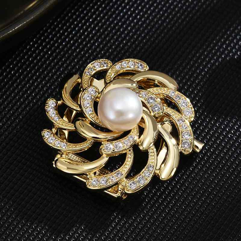 ブローチ レディース 女性用 フラワー パール ラインストーン スカーフクリップ 多機能 マルチウェイ ..