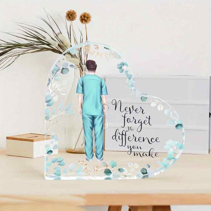 置物 メンズ 男性看護師 透明アクリル製 ハート型 男性ナースイラストデザイン ナースデー イベント装..