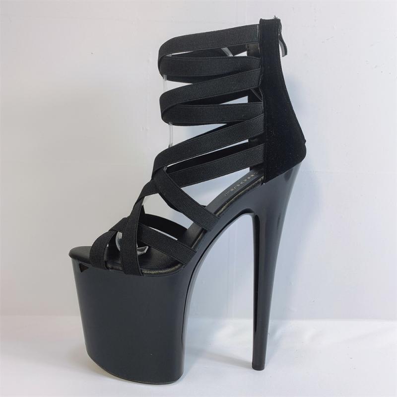 サンダル レディース 脚長効果 美脚 バックジップ 厚底 ハイヒール ピンヒール オープントゥ ブラック ..