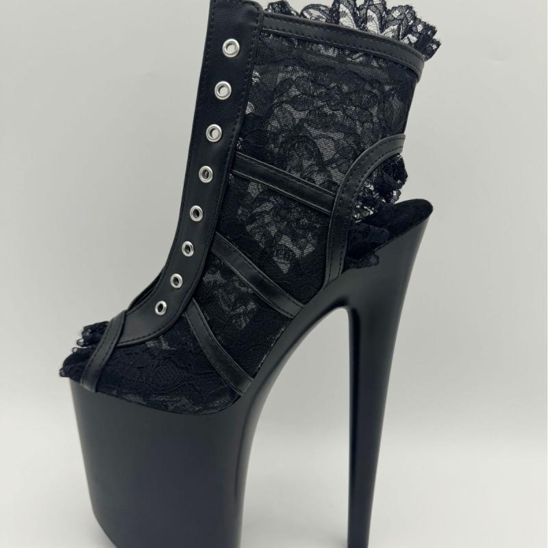 サンダル レディース 20cm 超ハイヒール セクシー レース PUレザー レースアップ ストラップ ブラック ..