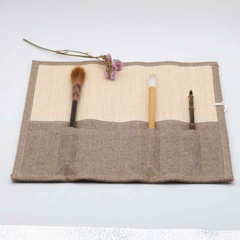 筆巻き 筆入れ ロールペンケース ペンポーチ 竹布製 文房具 書道筆 毛筆 習字 書道用品 収納 持ち運び ..