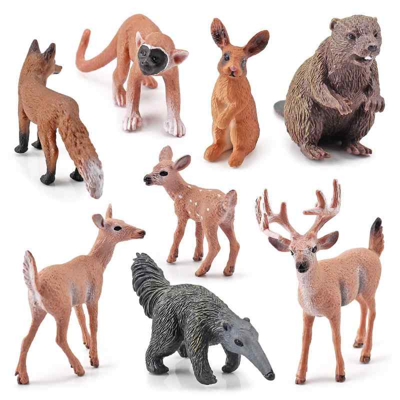動物フィギュア 子供向け キッズ リアル 精巧 プラスチック製 森林動物 ビーバー アリクイ リスザル ウサギ オジロジカ キツネ 8体セット コレクション インテリア 学習 知育
