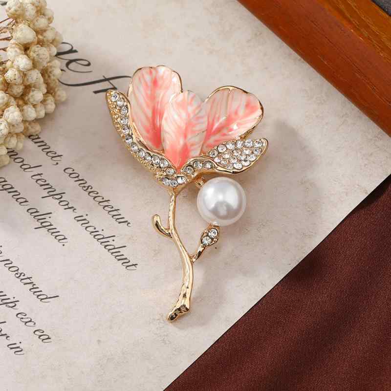 ブローチ 男女兼用 中華風 レトロ 琺瑯 チューリップ ハイビスカス フラワー フェイクパール 合金製 電気メッキ加工 オイルドロップ カーディガン コート 襟元 おしゃれ 2WAY アクセサリー