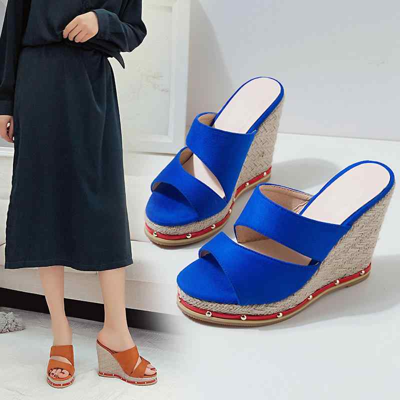 サンダル レディース 大きいサイズ 厚底 ウェッジヒール ワンストラップ ミュール オープントゥ スエー..