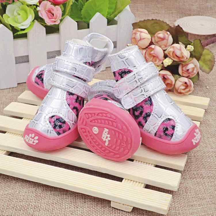 ペットシューズ ヒョウ柄 PUレザー 滑り止め ソフトソール 暖かい 冬用 犬用 お散歩 トイプードル プードル シュナウザー 小型犬 中型犬 ブルー ピンク ブラック グリーン