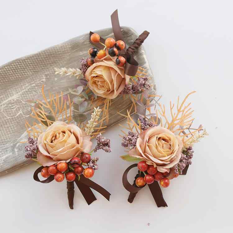 造花 コサージュ ブートニア リストコサージュ アーティフィシャルフラワー 結婚式 ウェディング ビジネスイベント セレモニー 記念日 開店祝い 祝賀会 ゲスト用 枯れない 布製(x2)