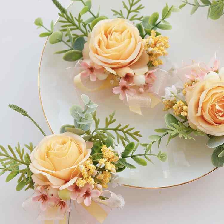 コサージュ 造花 結婚式 ウェディング ブライダル セレモニー 入学式 卒業式 発表会 パーティー イベント ゲスト 来賓 ブートニア リストレット リストブーケ 手首飾り 腕飾り フォーマル 布製(x2)