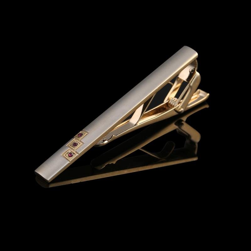 ネクタイピン メンズ ゴールド ブルー レッド クリスタル 銅製 ビジネス フォーマル ジルコニア ストーン ワイシャツ用 電気メッキ加工 幾何学模様