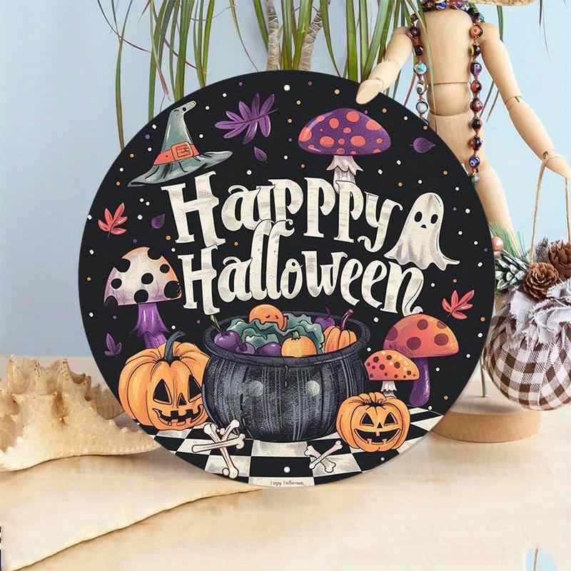 インテリア雑貨 ハロウィン 木製 円形 サインプレート おしゃれ かわいい 玄関 リビング 部屋飾り 壁掛け デコレーション オーナメント モダンシンプル パーティー イベント(x2)