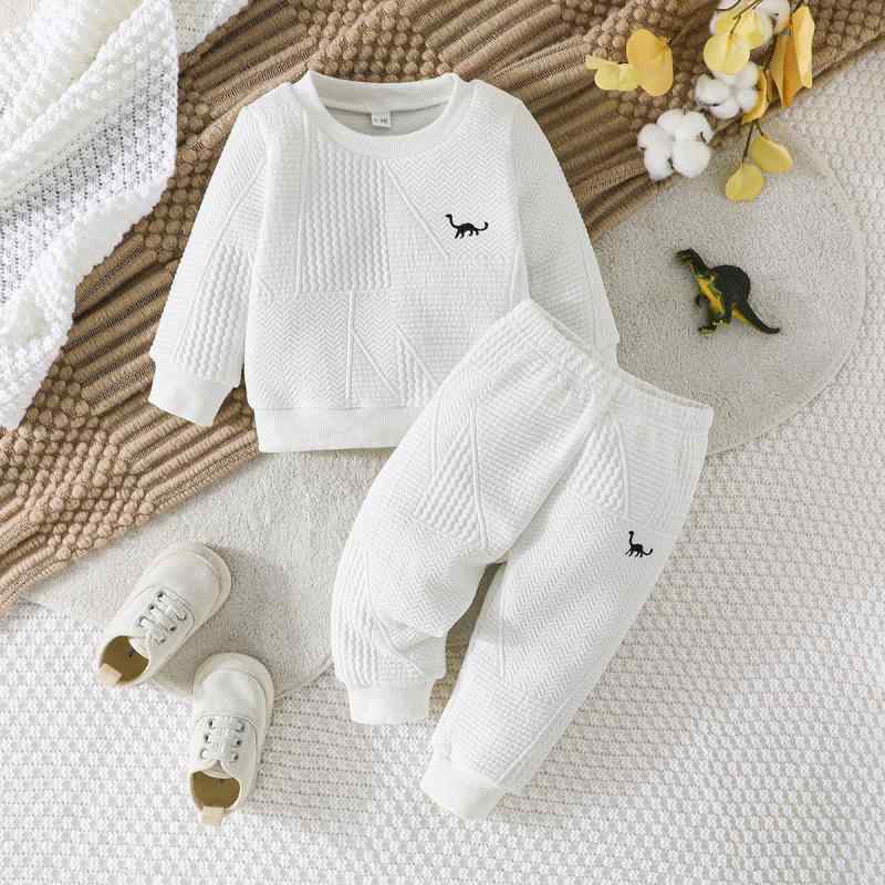 ベビー 男の子 スウェット セットアップ 恐竜 刺繍 クルーネック 長袖 ロングパンツ シンプル おしゃれ..