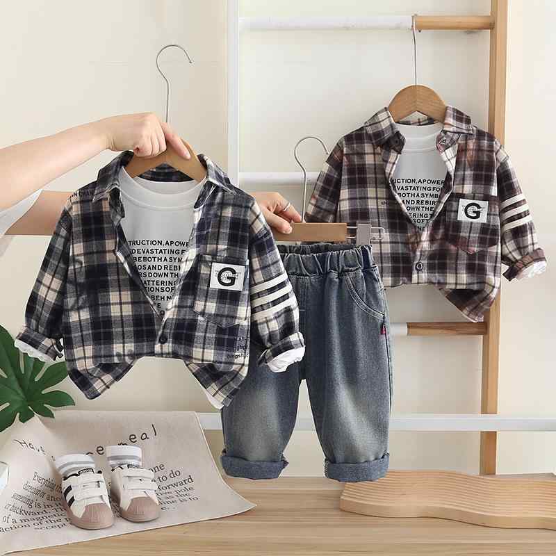 セットアップ 男の子 キッズ 韓国風 トレンド カジュアル おしゃれ チェック柄 3点セット 春秋物 綿混素材 ソフトタッチ 普段着 お出かけ