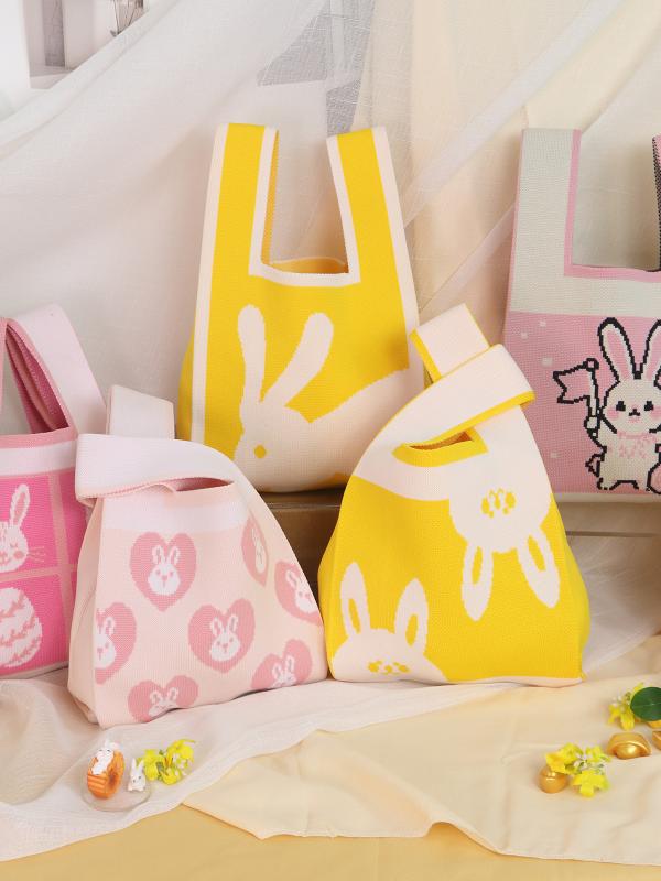 バッグ ニット キャラクター うさぎ 中秋 月餅 ミニ トートバッグ 普段使い かわいい ハンドバッグ ポ..