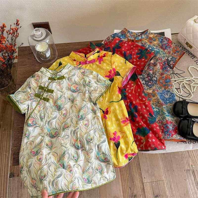 チャイナドレス 女の子 ワンピース 新中式 国風 漢服風 春夏 薄手 半袖 コットン素材 柔らかい 肌触り ..