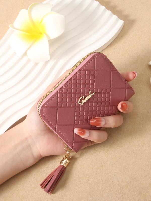 財布 レディース ミニ コンパクト ウォレット シンプル チェック柄 エンボス加工 ファスナー 小銭入れ ..