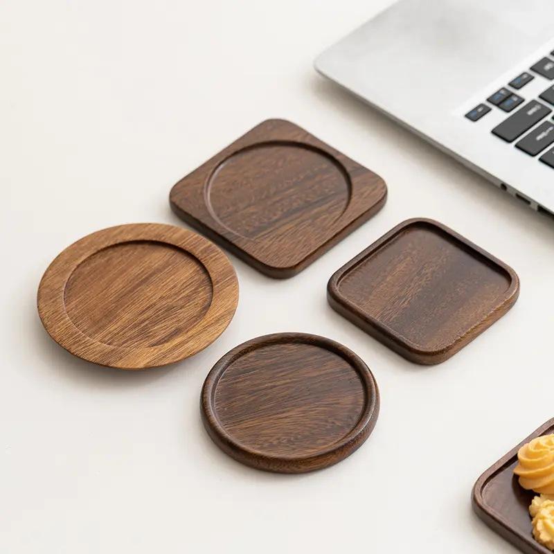 コースター 黒クルミ 無垢材 断熱 レトロ 高級感 上質 おしゃれ コーヒー 紅茶 カップマット シンプル オフィス 自宅 来客用 円形 四角