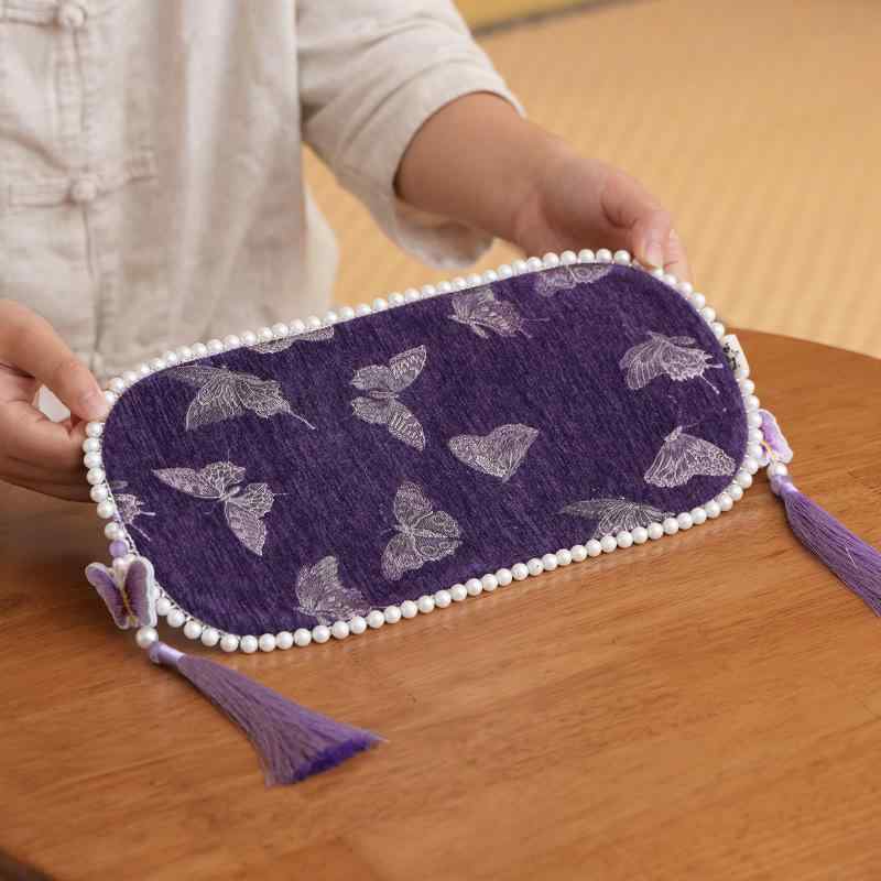 ティーマット レディース 家庭用 フロッキー ジャカード 紫 バタフライ デザイン おしゃれ 一人用 断熱..