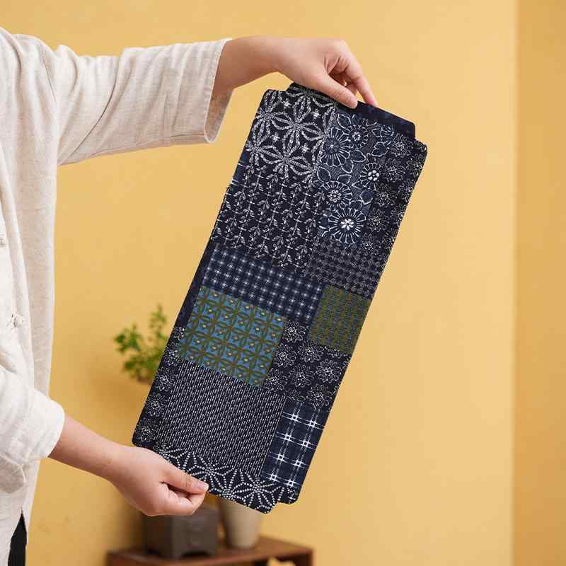 茶席 綿麻 パッチワーク 花柄プリント レトロ アンティーク調 禅風 和モダン テーブルランナー 茶器置..