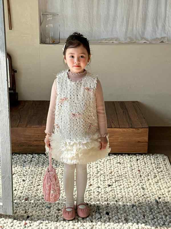 ジャンパースカート 女の子 キッズ 冬物 厚手 ノースリーブ 綿混 韓国風 かわいい リボン スパンコール..