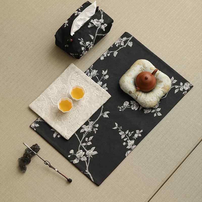 茶席 錦織り刺繍 白梅模様 布製 新中華風 禅スタイル 家庭用 断熱 耐熱 おしゃれ 来客用 急須置き ポッ..