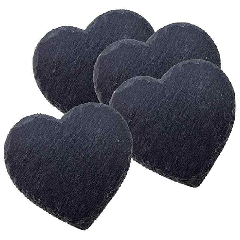 コースター 耐熱 天然スレート 欧風 ハート形 ラフカット 無地 カップマット プレート 皿 おしゃれ ダイニング キッチン ブラック セット 鍋敷き