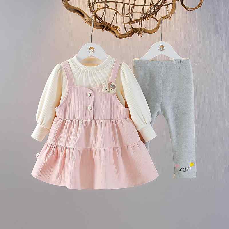 セットアップ ベビー 女の子 おしゃれ かわいい 春秋 長袖 綿 コットン プリンセス サロペットスカート ジャンパースカート 3点セット 普段着 お出かけ着 1歳 2歳 3歳 女児