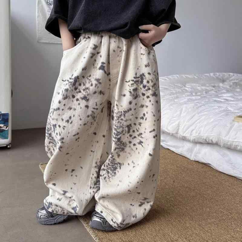 デニムパンツ キッズ ユニセックス 男の子 女の子 春秋 おしゃれ トレンド 個性的 ヒョウ柄 ストリート..