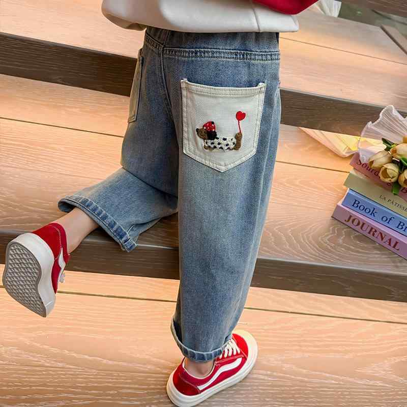 デニムパンツ キッズ 女の子 キャラクター ストレート ゆったり ウエストゴム 春秋 トレンド カジュア..