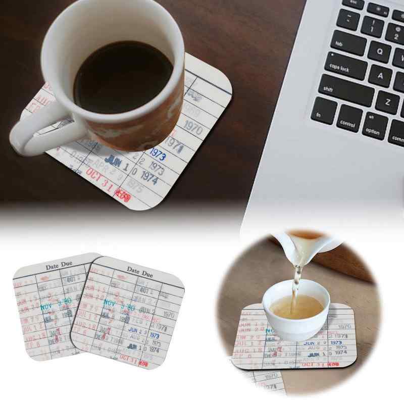 コースター 木製 図書館返却日デザイン レトロ ヴィンテージ風 アメリカン スクエア コーヒー 紅茶 ド..