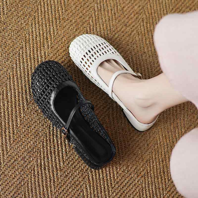 サンダル レディース 大きいサイズ つま先保護 バックストラップ 編み込み 透かしデザイン ミュール 春..