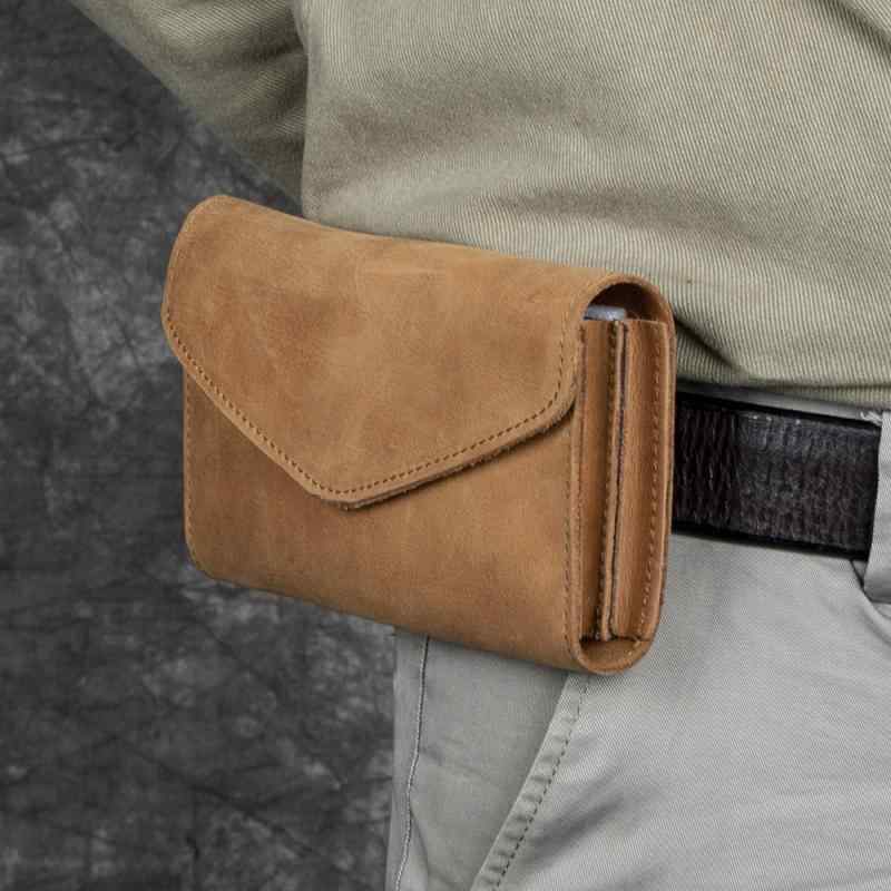 スマホポーチ メンズ 本革 プルアップレザー 牛革 横型 二層式 ベルト通し ウエストポーチ 携帯用 アウ..