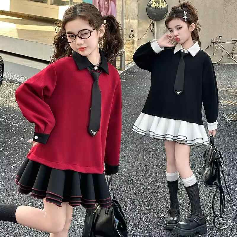 ワンピース 女の子 ジュニア 春秋 長袖 スウェット トレーナー おしゃれ カジュアル スクール風 通学着..