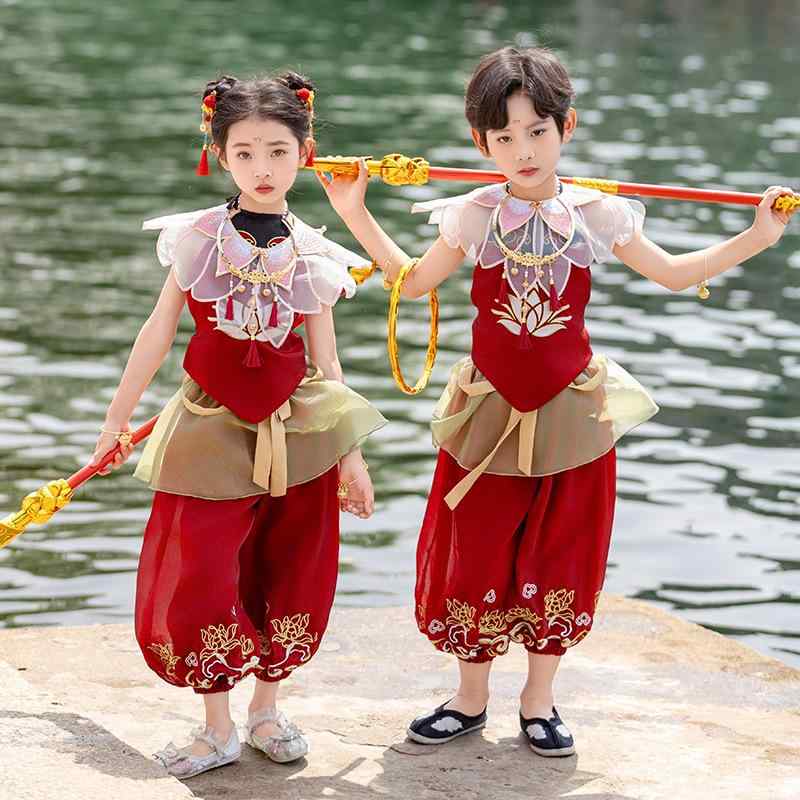 コスプレ衣装 キッズ 男女兼用 男の子 女の子 ナタ 中国風 時代衣装 唐装 発表会 舞台 イベント ハロウ..