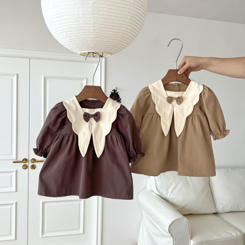 ワンピース 女の子 キッズ ベビー 韓国風 秋冬 レトロ おしゃれ 長袖 コットン プリンセスドレス 中大..