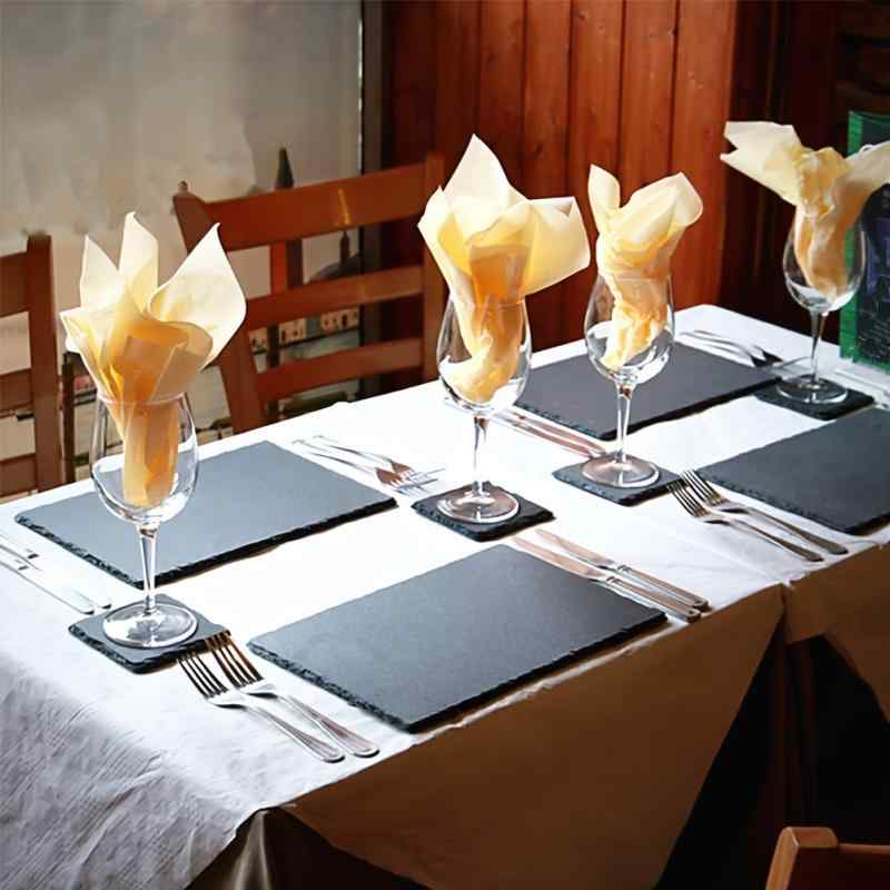 プレート 天然スレート 皿 4枚 ブラック 円形 不規則形 シンプル モダン と 四角 コースター カップ敷き 8枚 セット 食卓 テーブルウェア ダイニング