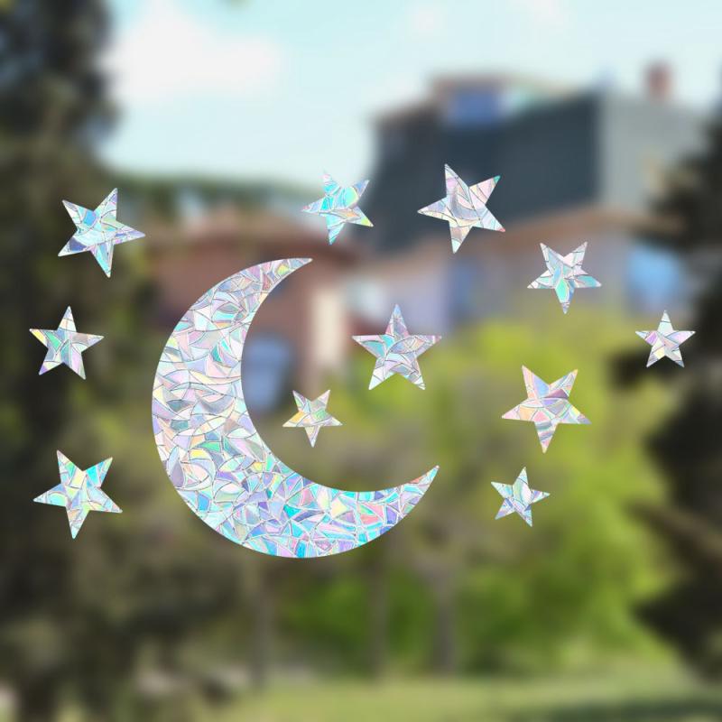 窓用フィルム 静電吸着 無接着剤 目隠しシート 虹色 プリズム効果 月 星柄 窓ガラス用 おしゃれ デコレ..