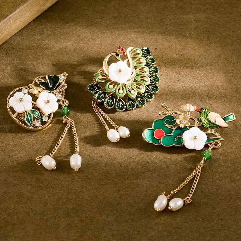 ブローチ レディース 電気メッキ加工 亜鉛合金 宮廷風 レトロ アンティーク風 チャイナ風 エスニック ..