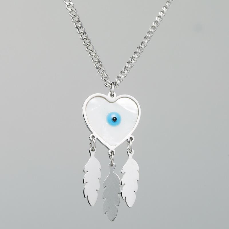 ネックレス レディース サージカルステンレス デビルアイ 高級感 個性的 デザイン マザーオブパール シルバーカラー 欧米風 ファッション トレンド 鎖骨チェーン 通勤 オフィス カジュアル(4)