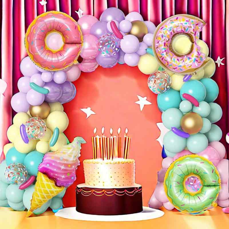 風船 キッズ 夏 誕生日パーティー ドーナツ アイスクリーム マカロンカラー バルーンセット 装飾 丸型ラテックス ガーランド イベント飾り