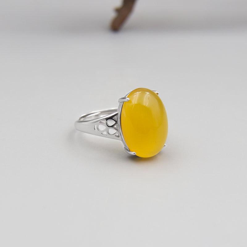 リング レディース サイズ調整可能 925シルバー ロジウムコーティング DIY ハンドメイド用 空枠 指輪セッティング ターコイズ 琥珀 楕円形 オーバル型(x2)(4)