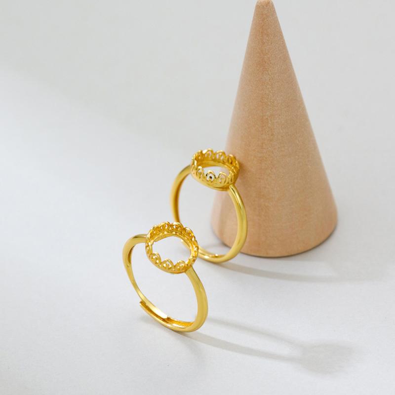 指輪 レディース S925 シルバー 金メッキ 紋様 ラウンド シンプル クラシック 透かし彫り 空枠 石なし オープンリング フリーサイズ