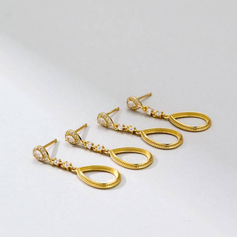 ピアス レディース S925純銀 S925 シルバー 金メッキ ゴールドカラー ドロップ 雫型 ベゼルセッティング 空枠 上品 定番 ファッション 通勤 オフィス デイリー 春夏