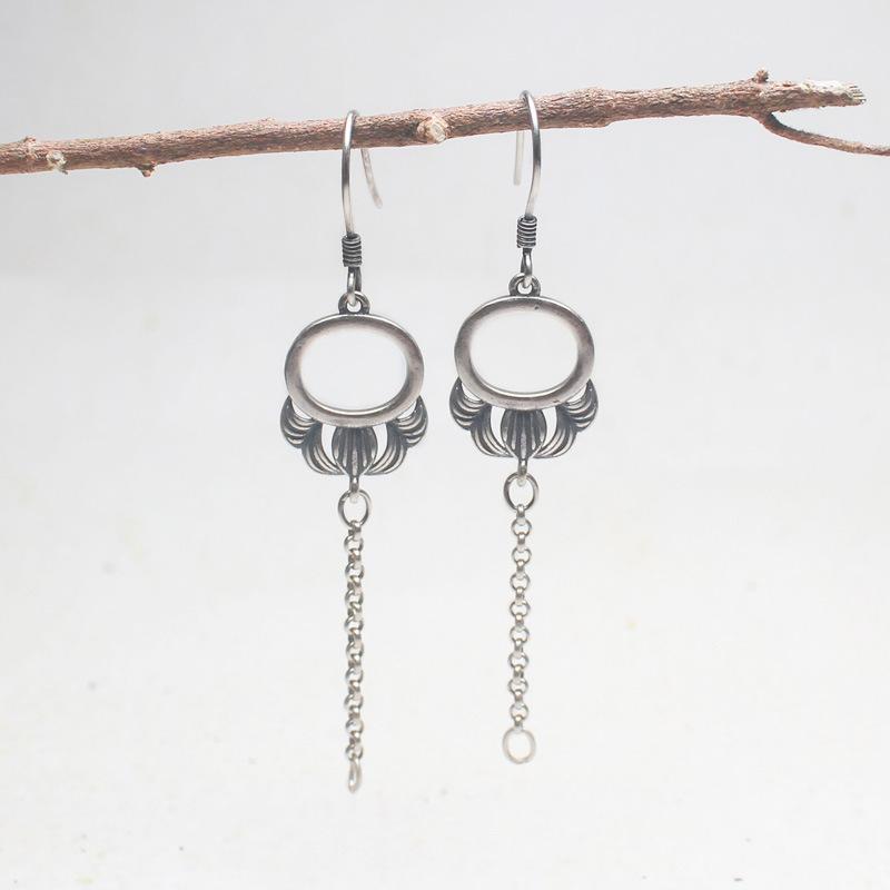 耳飾りパーツ レディース S925 スターリングシルバー 純銀 レトロ アンティーク ヴィンテージ タイシルバー いぶし加工 タッセル ドロップ フック DIY ハンドメイド 手作り 材料 素材(x2)(4)