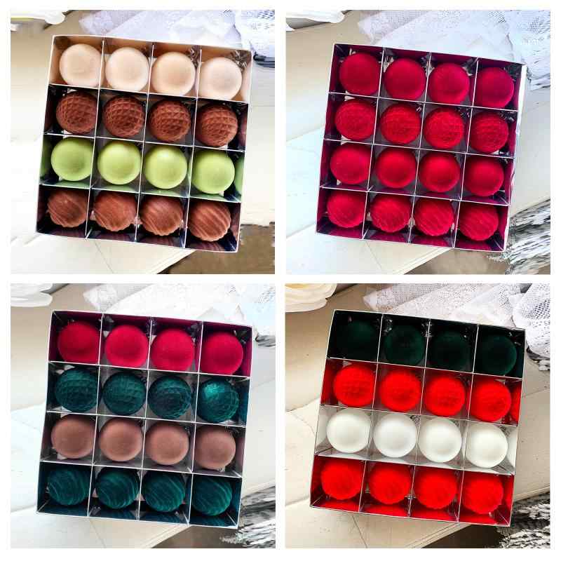 クリスマスオーナメント フロッキー加工 6cm プラスチック製 ボックスセット モダンシンプル クリスマスツリー飾り デコレーション ディスプレイ装飾