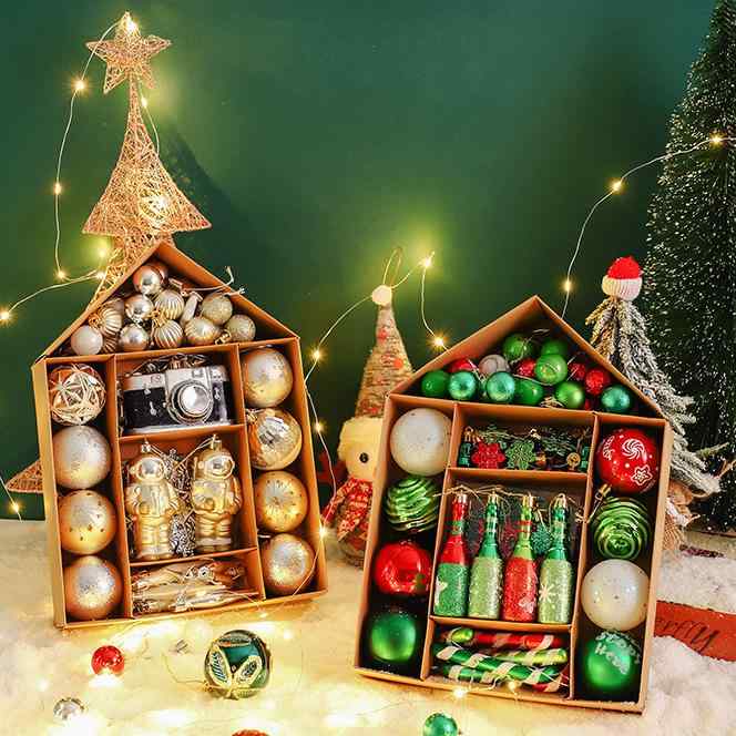 クリスマスオーナメント ユニーク形状 電気メッキ加工 軽量 プラスチック製 クリスマスボール ミニチュアデザイン 飾り付けセット