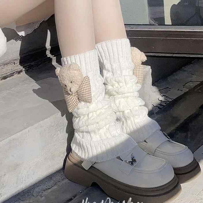 レッグウォーマー ソックスカバー レディース 女性用 ニット 保温 暖かい 秋冬 日系 かわいい ベアモチ..