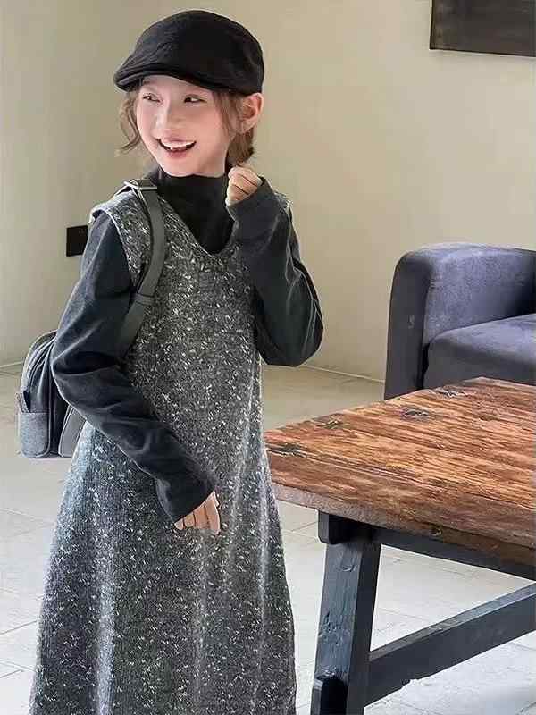 ニットワンピース セットアップ キッズ ジュニア 女の子 ガールズ タッセル インナー付き 韓国風 プリ..