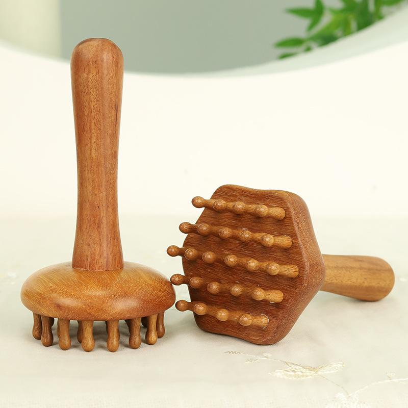 経絡マッサージブラシ 天然龍鳳檀木 かっさ 頭皮ケア ヘッドスパ 全身 ボディケア ツボ押し 無垢材 無..