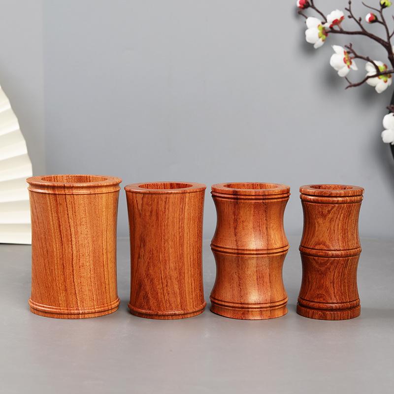 ペン立て ローズウッド製 卓上 円形 中国風 無垢材 レトロ アンティーク 置物 文房具 メイクブラシ コレクション収納 茶道具入れ