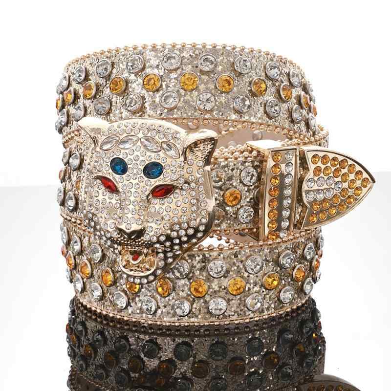 ベルト 男女兼用 春夏 ラインストーン スパンコール キツネ フォックスヘッド スカル プレートバックル..